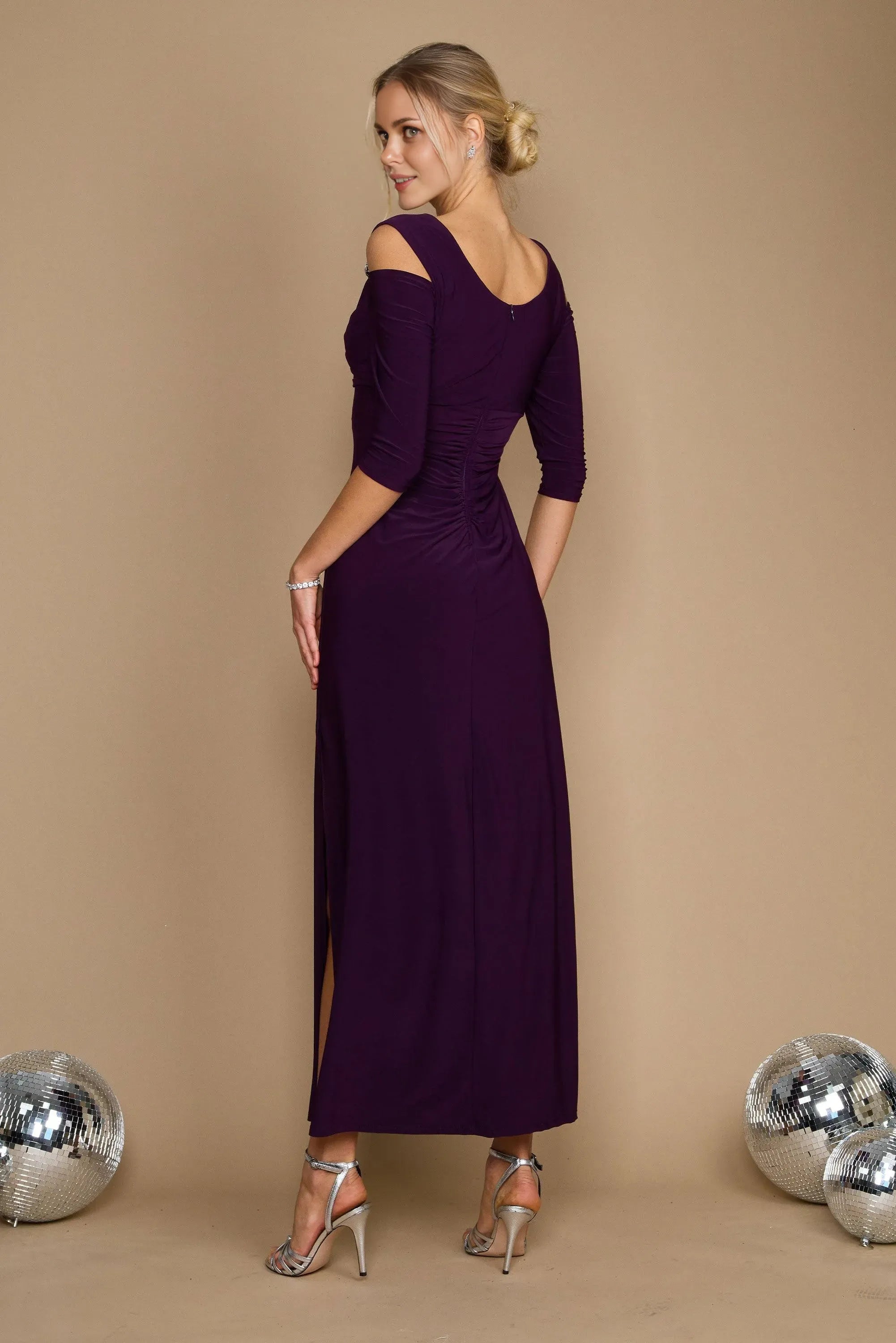 Chic Sheath V-Neck Cold Shoulder Three Quarter Sleeve Zipper Back Floor Length Prom Dress