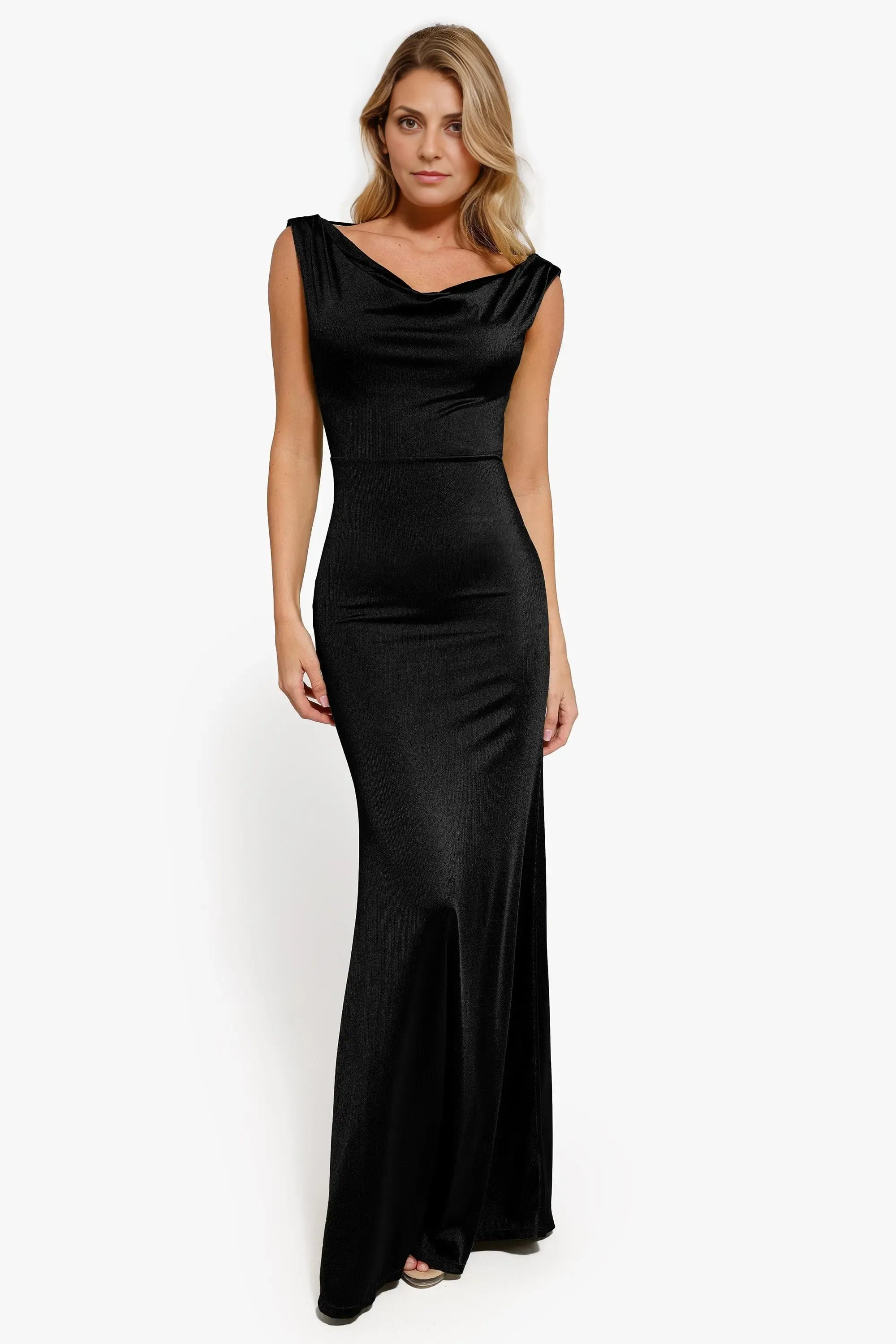 Chic Trumpet Cowl Neck Sleeveless Tie Back Maxi For Women Evening Dress