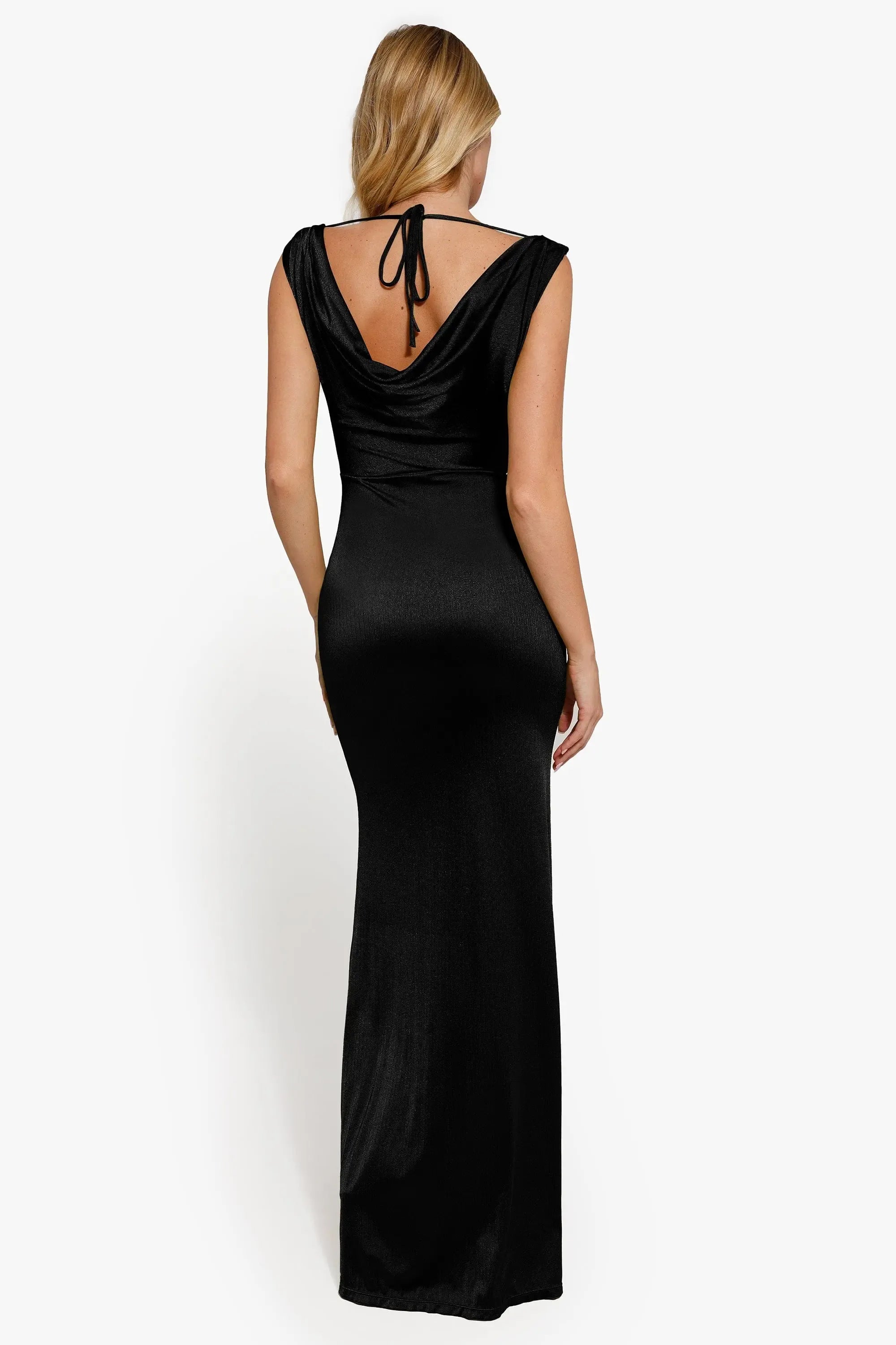 Chic Trumpet Cowl Neck Sleeveless Tie Back Maxi For Women Evening Dress
