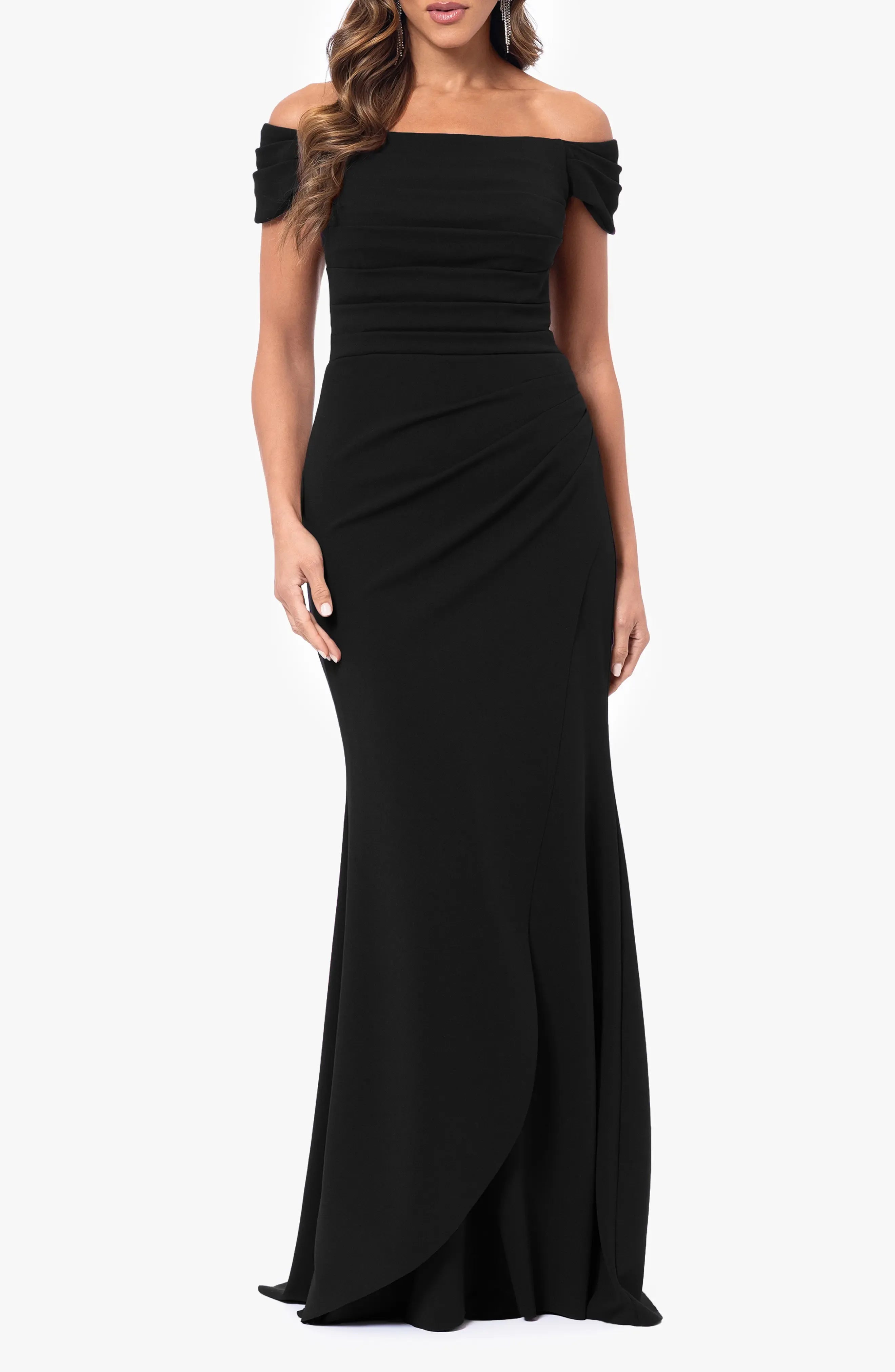 Chic Trumpet Off Shoulder Short Sleeve Ruched Back Maxi For Women Evening Dress