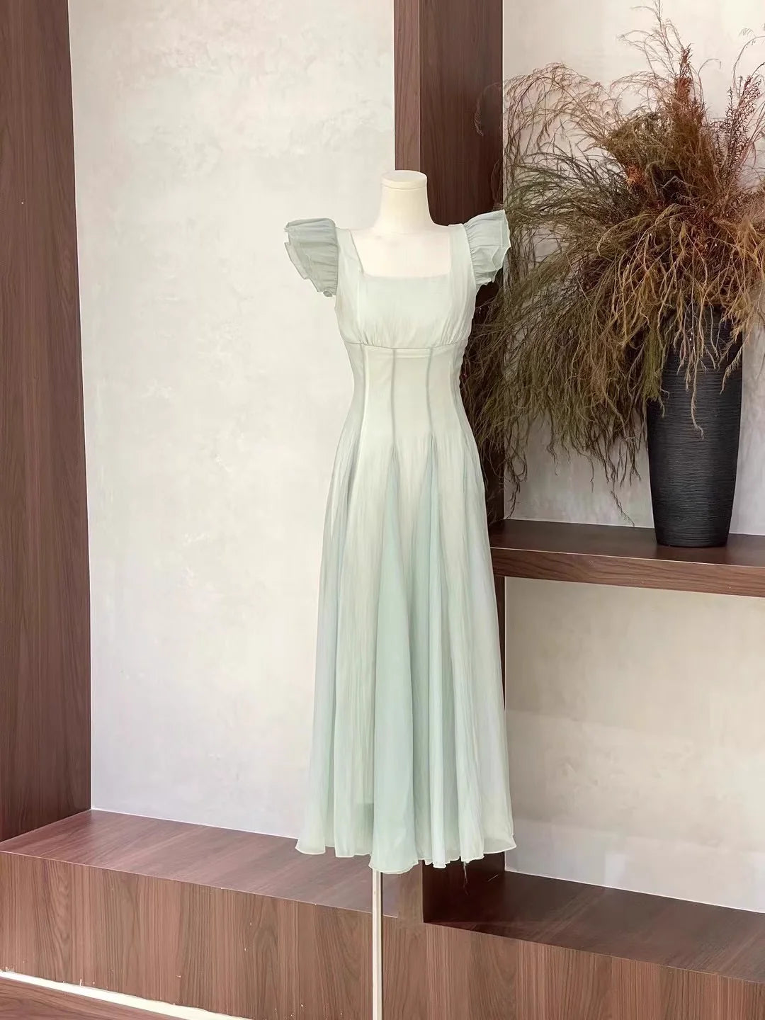 Chic A Line Square Neckline Chiffon Mint Green Women's Holiday Dresses simple gentle atmospheric and unique desi Bring summer colors to enhance whiteness