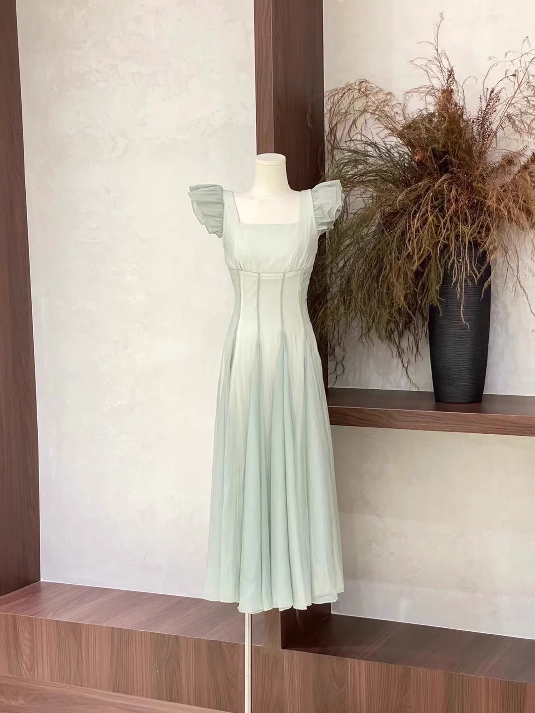 Chic A Line Square Neckline Chiffon Mint Green Women's Holiday Dresses simple gentle atmospheric and unique desi Bring summer colors to enhance whiteness