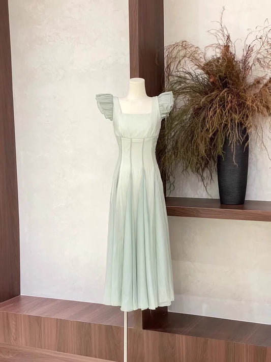 Chic A Line Square Neckline Chiffon Mint Green Women's Holiday Dresses simple gentle atmospheric and unique desi Bring summer colors to enhance whiteness