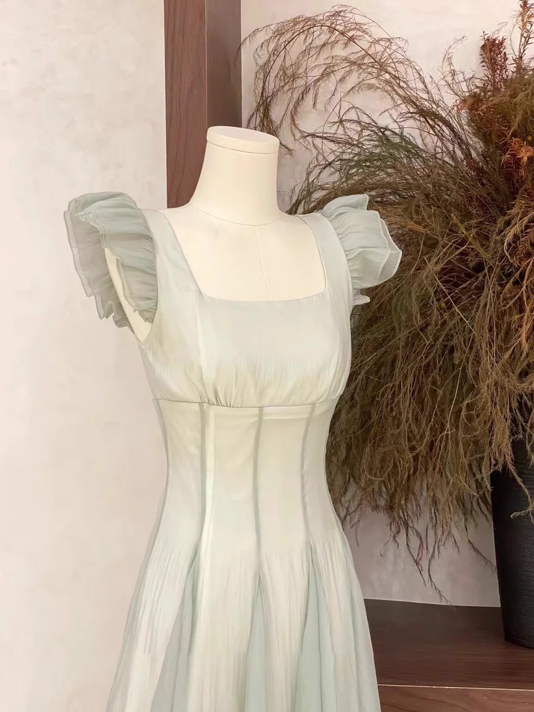 Chic A Line Square Neckline Chiffon Mint Green Women's Holiday Dresses simple gentle atmospheric and unique desi Bring summer colors to enhance whiteness