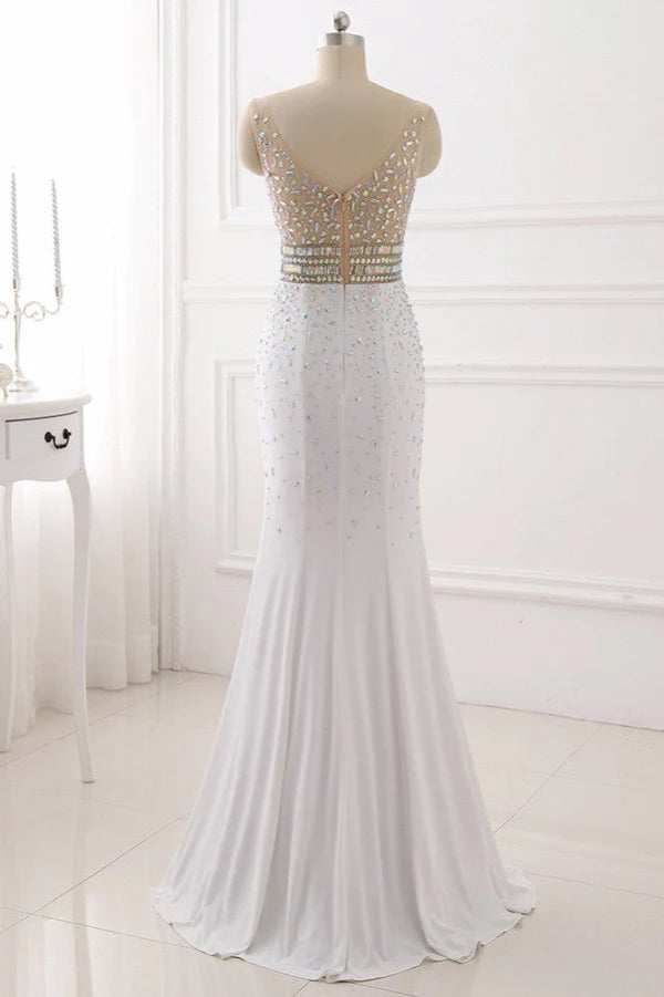 Chic Chiffon V-Neck Rhinestones Prom Dresses with Front Slit On Sale Simple gentle atmospheric and unique design