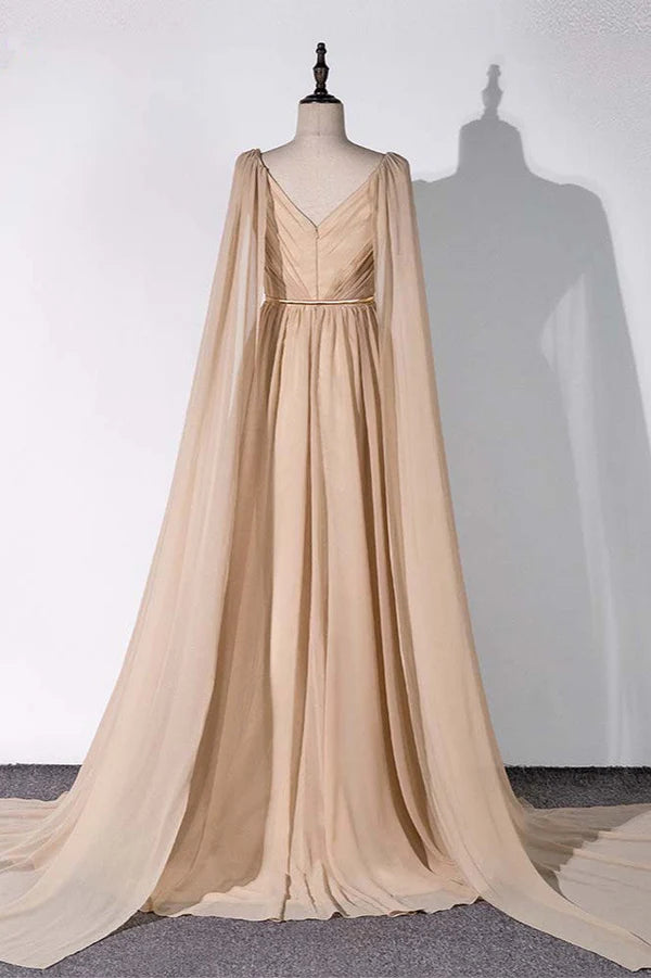 Chic Chiffon V-Neck Ruffle Prom Dresses with Beadings Sash On Sale Simple gentle atmospheric and unique design