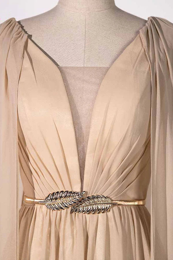 Chic Chiffon V-Neck Ruffle Prom Dresses with Beadings Sash On Sale Simple gentle atmospheric and unique design