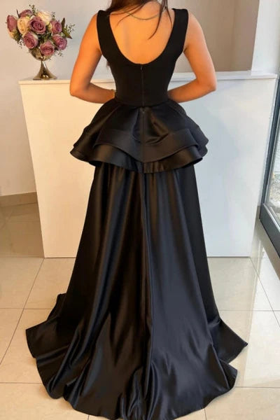 Chic Long Black Evening Dresses Simple Design with Detachable Train Simple gentle atmospheric and unique design