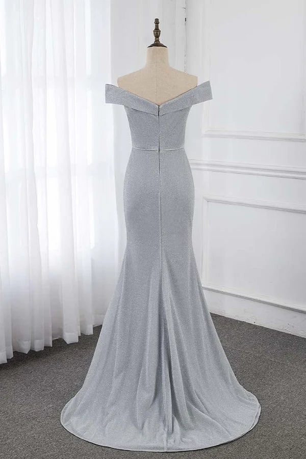 Chic Off-the-Shoulder Sleeveless Long Prom Dresses with Front Slit Simple gentle atmospheric and unique design