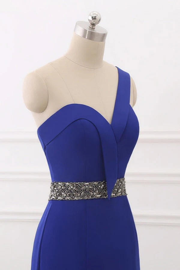 Chic One-Shoulder Sleeveless Mermaid Prom Dresses with Beadings Sash On Sale Simple gentle atmospheric and unique design