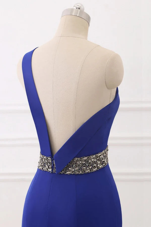 Chic One-Shoulder Sleeveless Mermaid Prom Dresses with Beadings Sash On Sale Simple gentle atmospheric and unique design