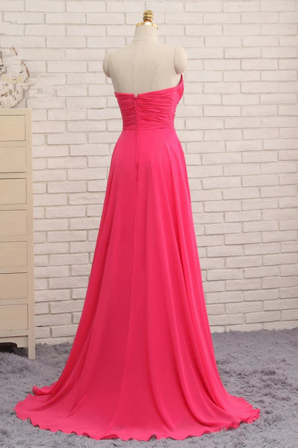 Chic Strapless Sweetheart Watermelon Prom Dresses A-Line Ruffles Crystals Evening Dresses Simple gentle atmospheric and unique design