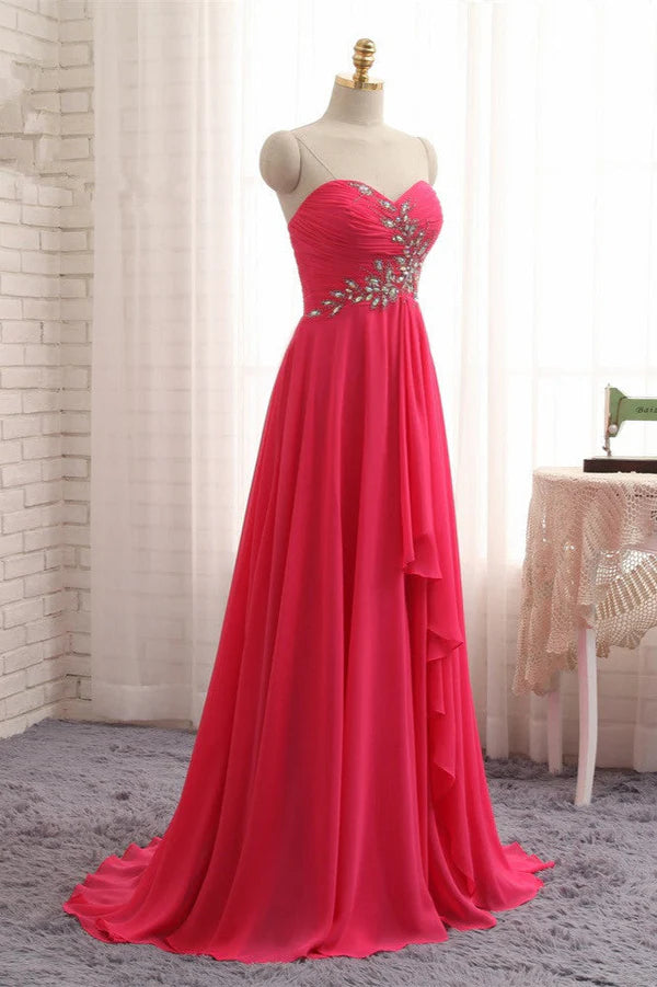 Chic Strapless Sweetheart Watermelon Prom Dresses A-Line Ruffles Crystals Evening Dresses Simple gentle atmospheric and unique design