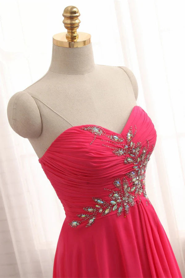 Chic Strapless Sweetheart Watermelon Prom Dresses A-Line Ruffles Crystals Evening Dresses Simple gentle atmospheric and unique design
