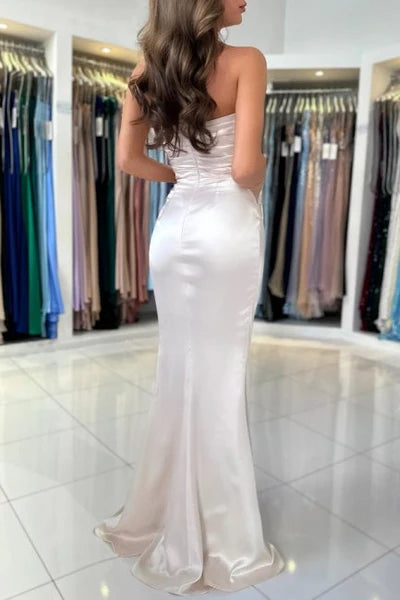 Chic Sweetheart Sleeveless Column Satin Evening Dress with Front Slit Simple gentle atmospheric and unique design  ﻿