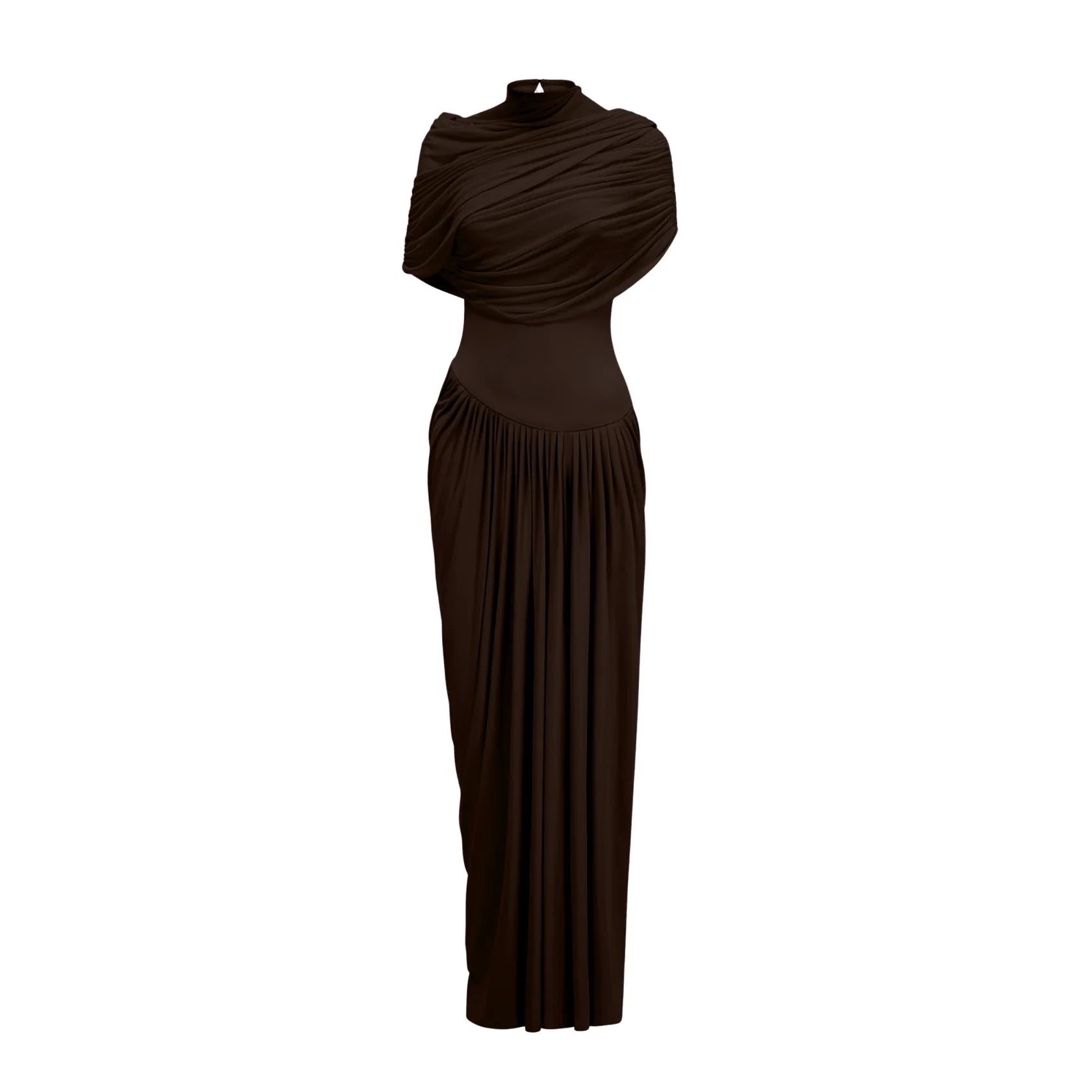Chocolate Brown Draped Maxi Dress Catherine asymmetrical pleated maxi dress in Brown Evening Dress