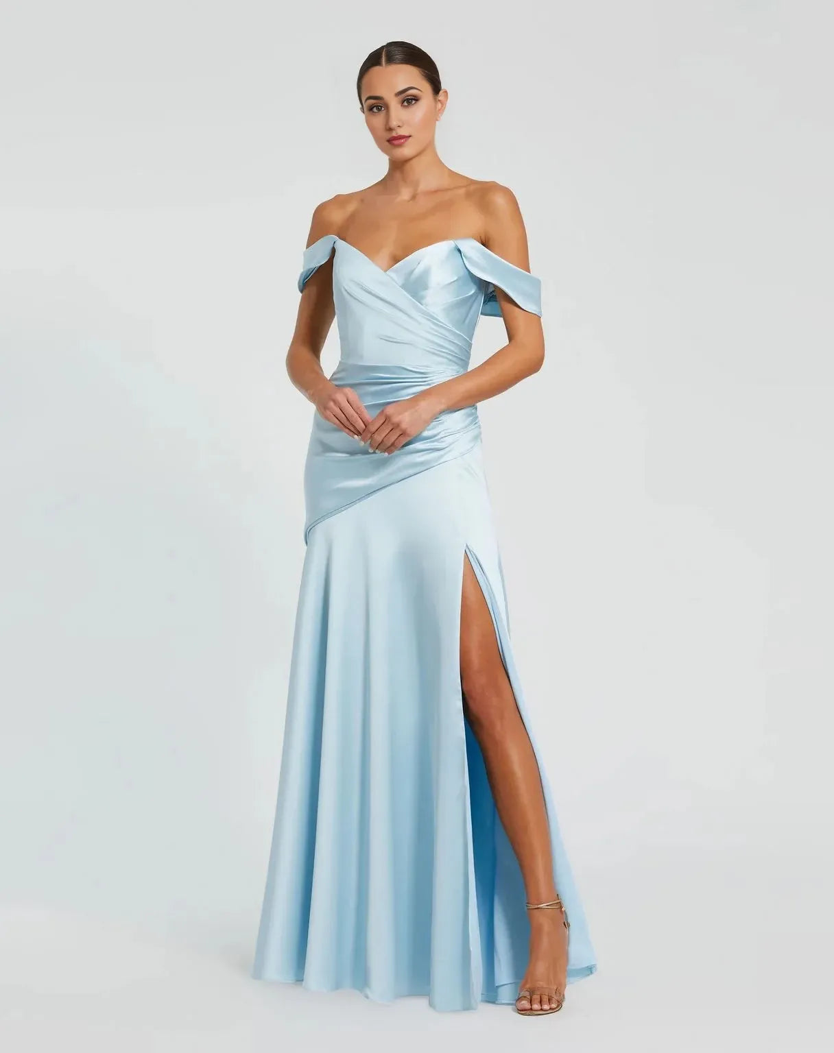 Classic A-Line Off-Shoulder Sleeveless Zipper Back Floor Length Prom Dress