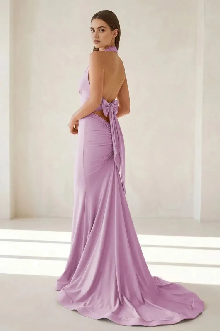 Classic Mermaid Halter Sleeveless Open-Back Floor-Length Prom Dress