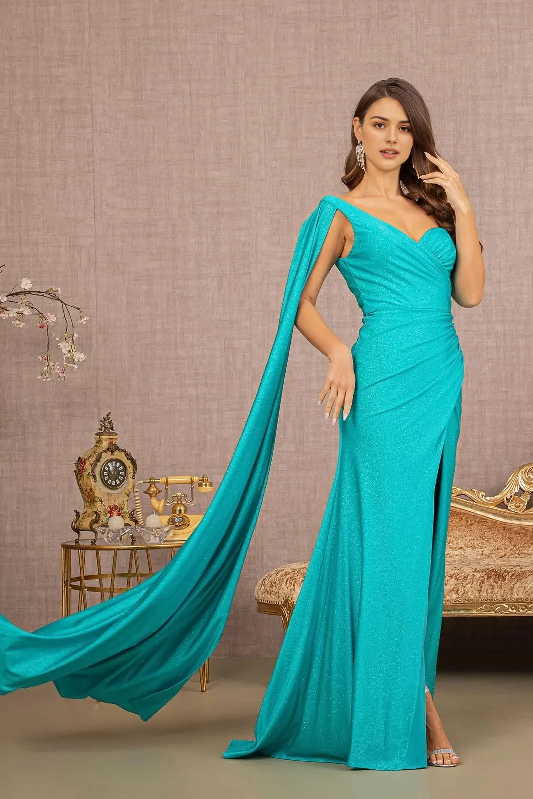 Sparkly Mermaid One Shoulder Sleeveless Open Back Train Floor Length Prom Dress