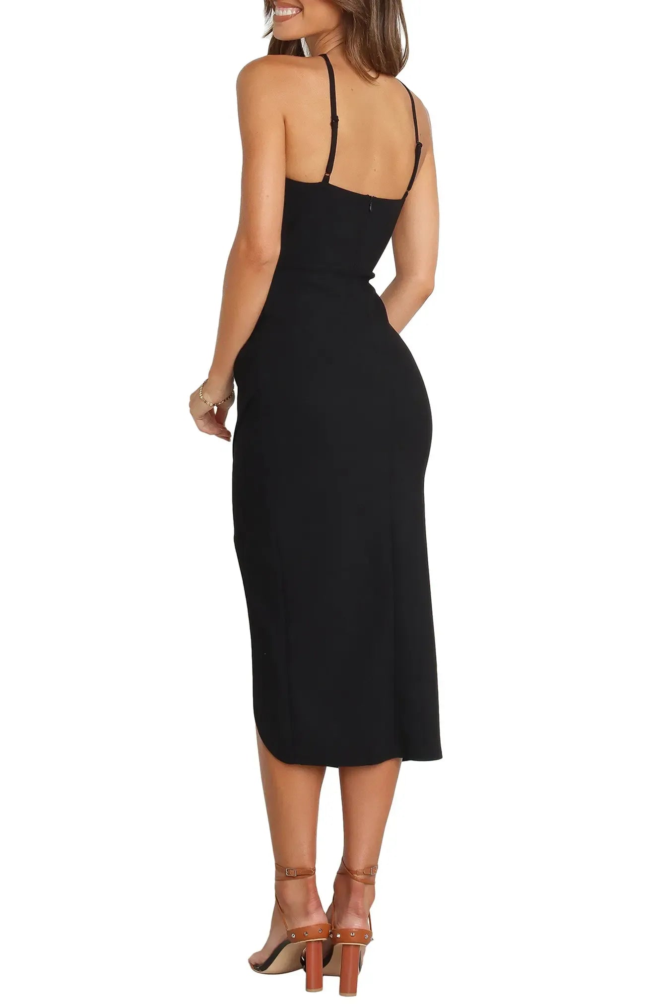 Classic Sheath Cold Shoulder Ruffled Sleeve Slit Back Floor Length For Adults Evening Dress