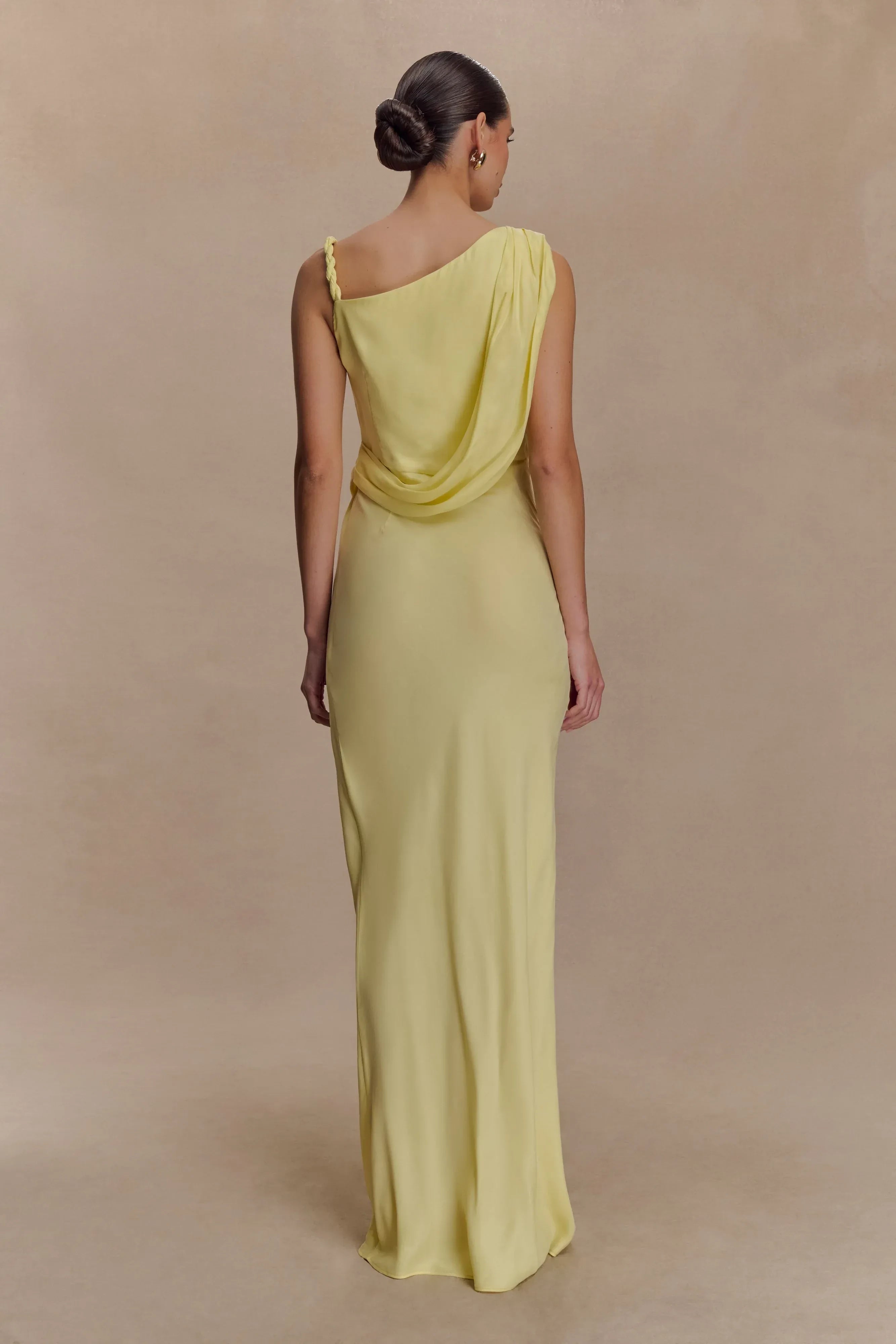 Classic Sheath One Shoulder Sleeveless Draped Back Floor Length Prom Dress