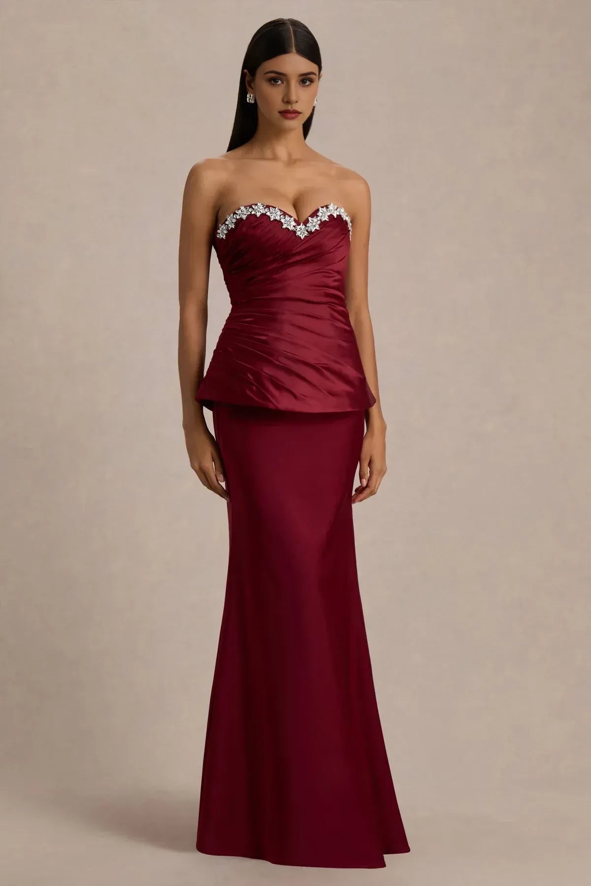 Classy Mermaid Strapless Sleeveless Ruched Back Floor Length Prom Dress