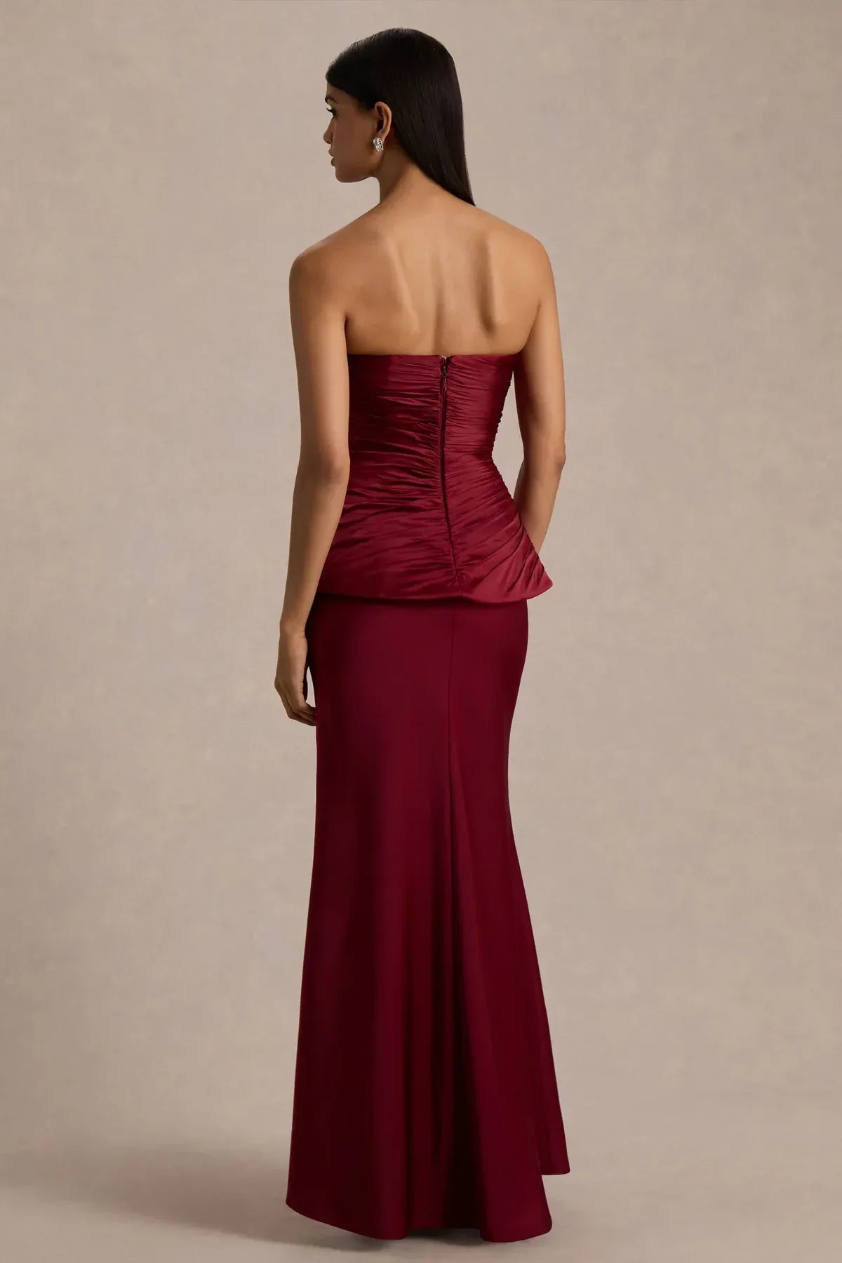 Classy Mermaid Strapless Sleeveless Ruched Back Floor Length Prom Dress
