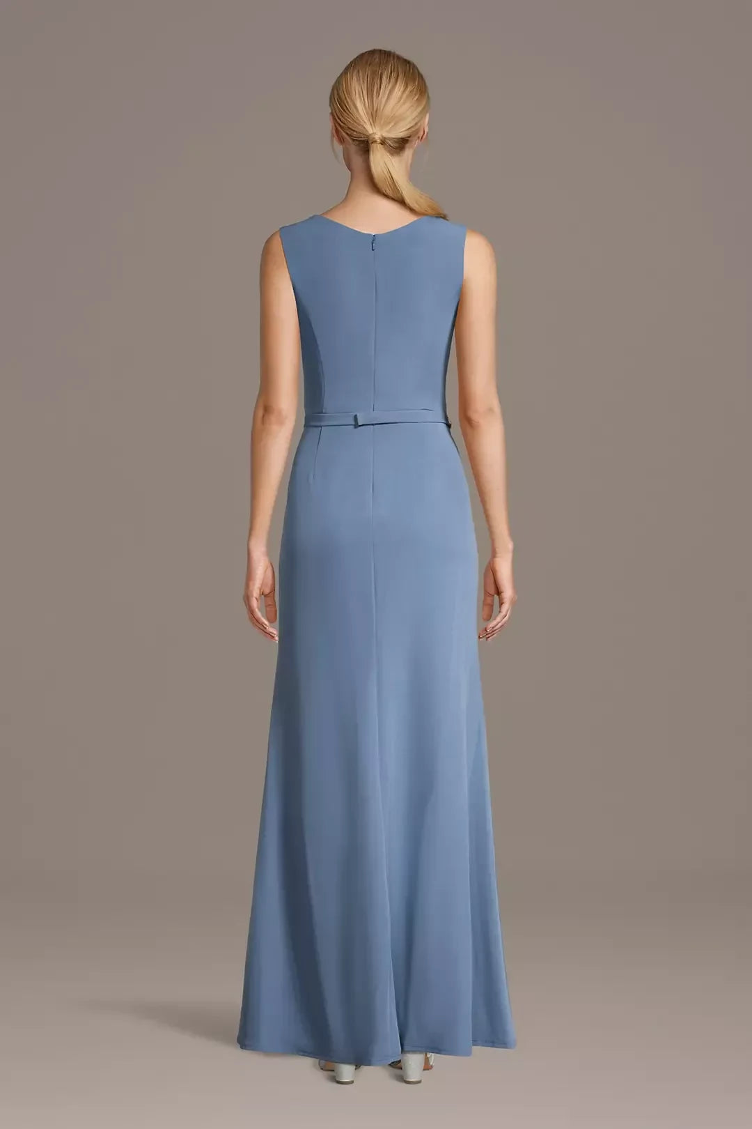 Classy Mermaid V Neck Sleeveless Belted Back Floor Length Mother of the Bride Dress