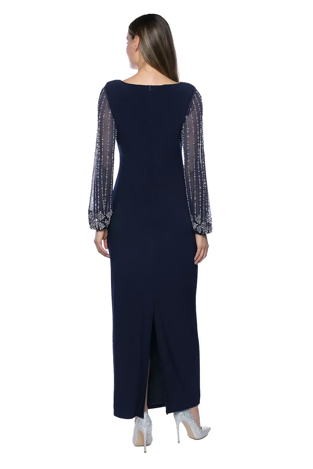 Classy Sheath Boat Neck Beaded Long Sleeve Zipper Back Floor Length Mother of the Bride Dress