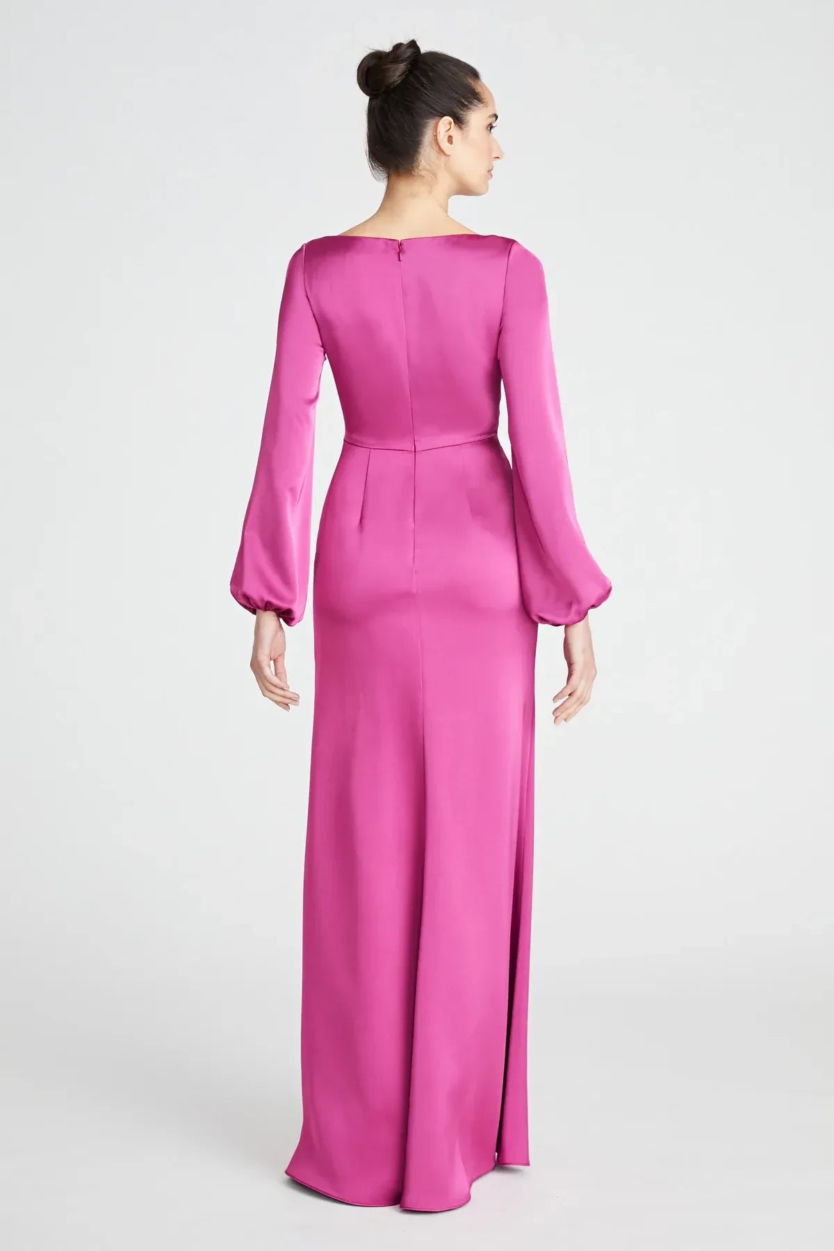 Classy Sheath Cowl Neck Bishop Sleeve Back Zipper Floor Length Prom Dress