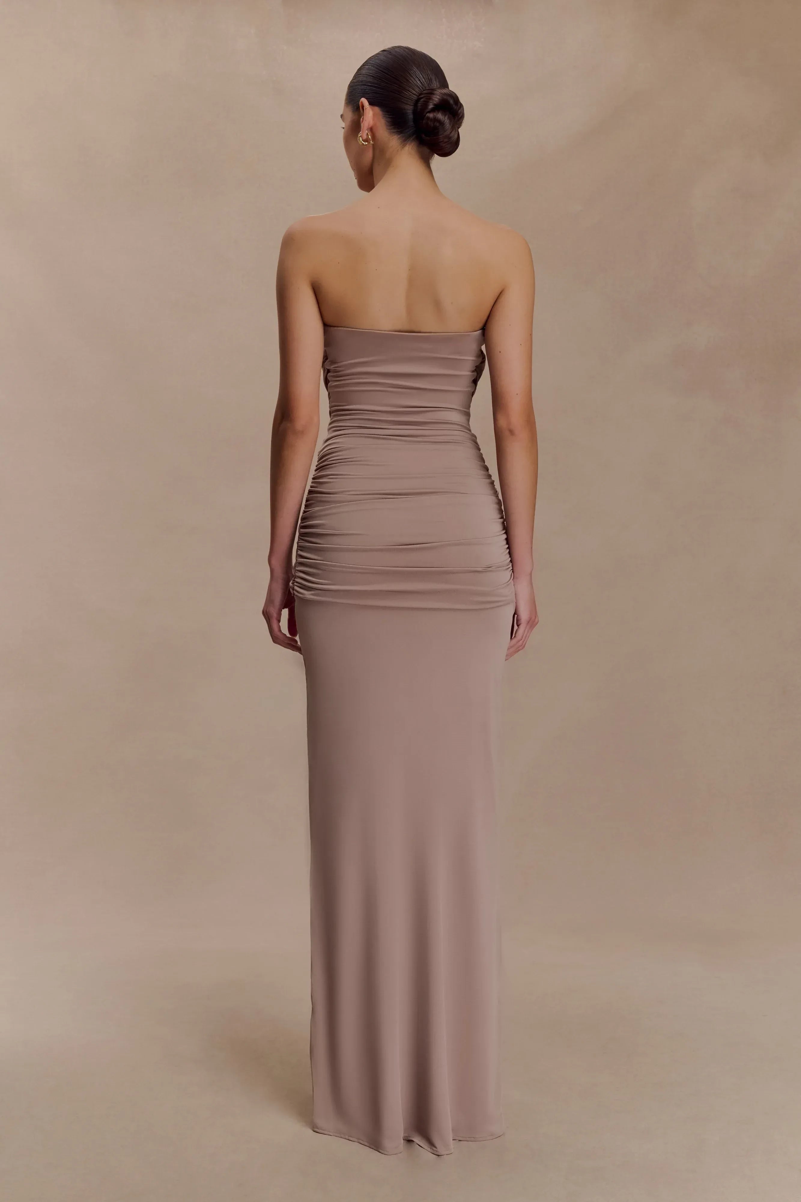 Classy Sheath Strapless Sleeveless Ruched Back Floor Length Prom Dress