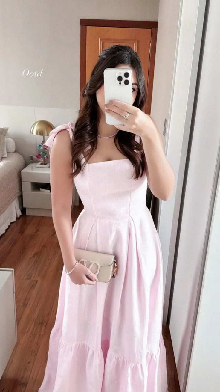 Classy A Line Straps Pink Long Formal Prom Gown Summer Wedding Guest Dress Bridal Guest Dresses Wedding Outfits For Guest