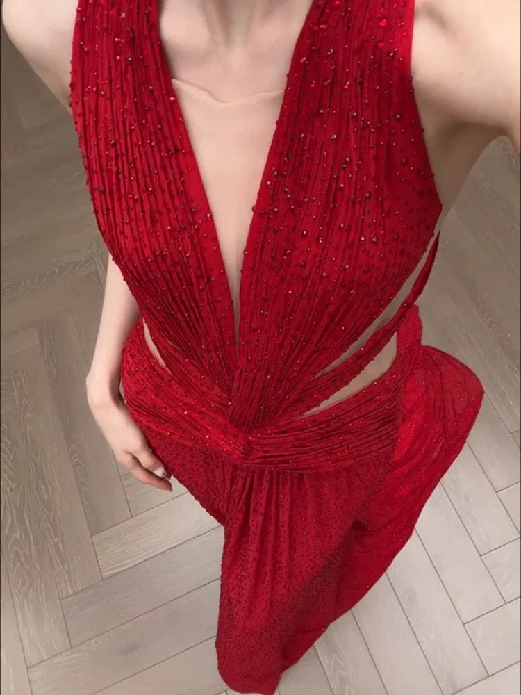 Classy A Line V Neck Red Long Prom Gown Summer Wedding Guest Dress Bridal Guest Dresses Wedding Outfits For Guest   simple gentle atmospheric and unique desi Bring summer colors to enhance whiteness