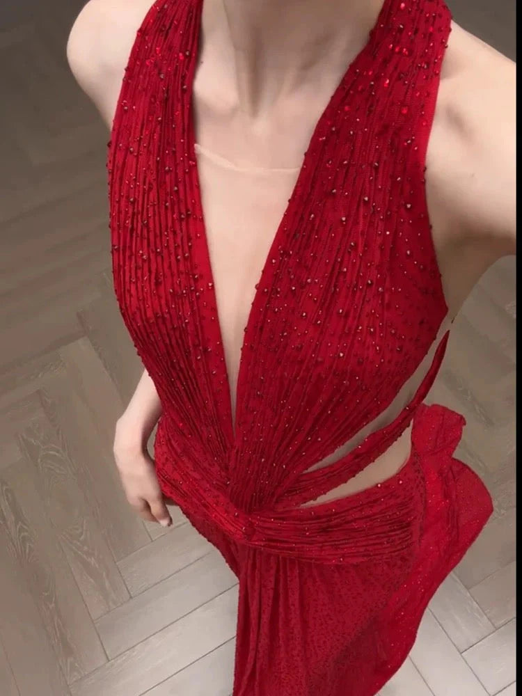 Classy A Line V Neck Red Long Prom Gown Summer Wedding Guest Dress Bridal Guest Dresses Wedding Outfits For Guest   simple gentle atmospheric and unique desi Bring summer colors to enhance whiteness