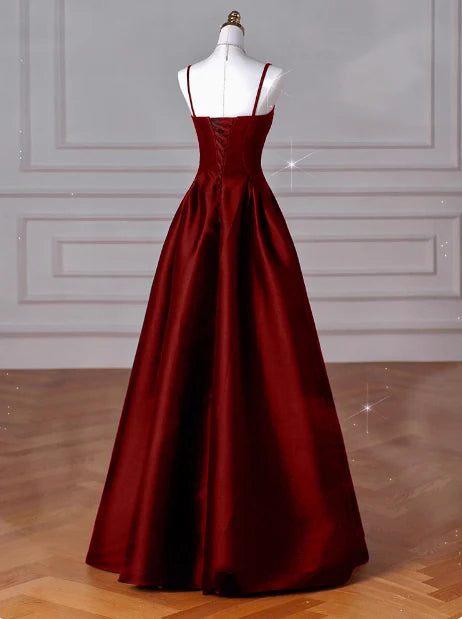 Classy A line Spaghetti Straps Sleeveless Satin Prom Dresses Red Summer Wedding Guest Dresses Wedding Guest Outfit simple gentle atmospheric and unique desi Bring summer colors to enhance whiteness