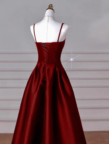 Classy A line Spaghetti Straps Sleeveless Satin Prom Dresses Red Summer Wedding Guest Dresses Wedding Guest Outfit simple gentle atmospheric and unique desi Bring summer colors to enhance whiteness