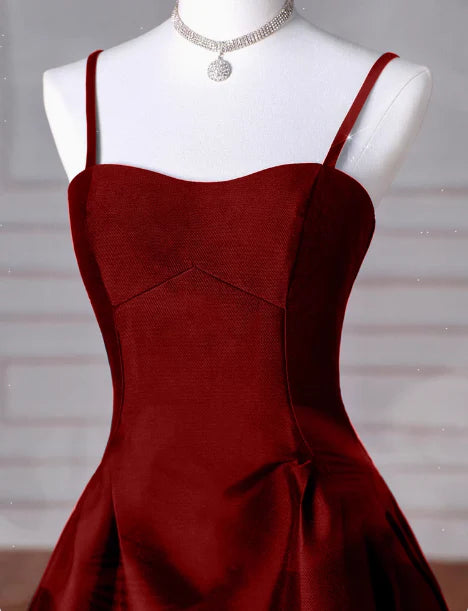 Classy A line Spaghetti Straps Sleeveless Satin Prom Dresses Red Summer Wedding Guest Dresses Wedding Guest Outfit simple gentle atmospheric and unique desi Bring summer colors to enhance whiteness