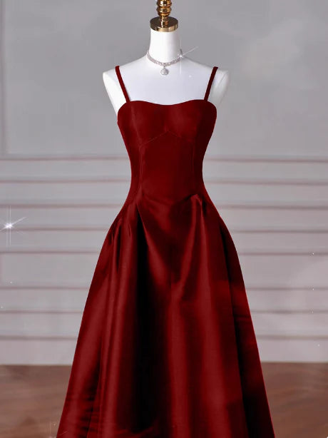 Classy A line Spaghetti Straps Sleeveless Satin Prom Dresses Red Summer Wedding Guest Dresses Wedding Guest Outfit simple gentle atmospheric and unique desi Bring summer colors to enhance whiteness