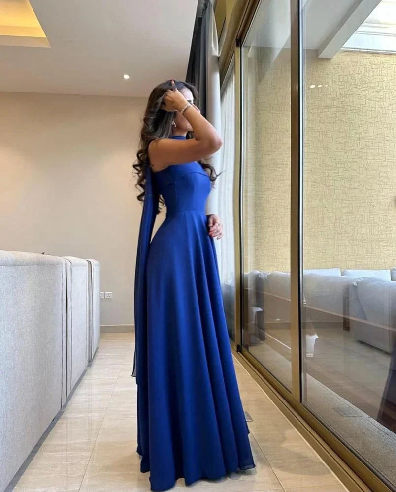 Classy A line Strapless Royal Blue Chiffon Long Prom Gown Summer Wedding Guest Dress Bridal Guest Dresses Wedding Outfits For Guest simple gentle atmospheric and unique desi Bring summer colors to enhance whiteness