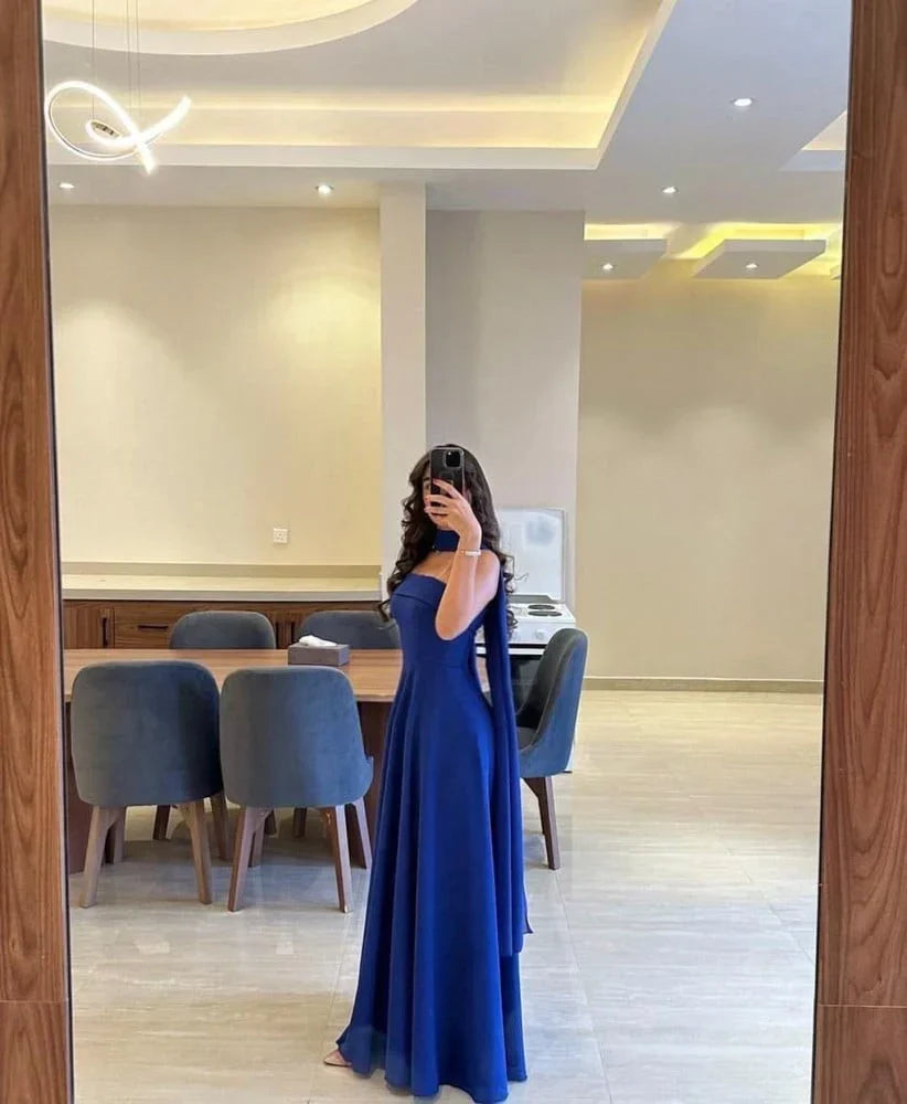 Classy A line Strapless Royal Blue Chiffon Long Prom Gown Summer Wedding Guest Dress Bridal Guest Dresses Wedding Outfits For Guest simple gentle atmospheric and unique desi Bring summer colors to enhance whiteness