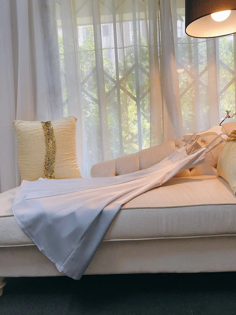 Classy A line Straps Dusty Blue Satin Prom Dresses Formal Summer Wedding Guest Dresses Wedding Guest Outfit  simple gentle atmospheric and unique desi Bring summer colors to enhance whiteness