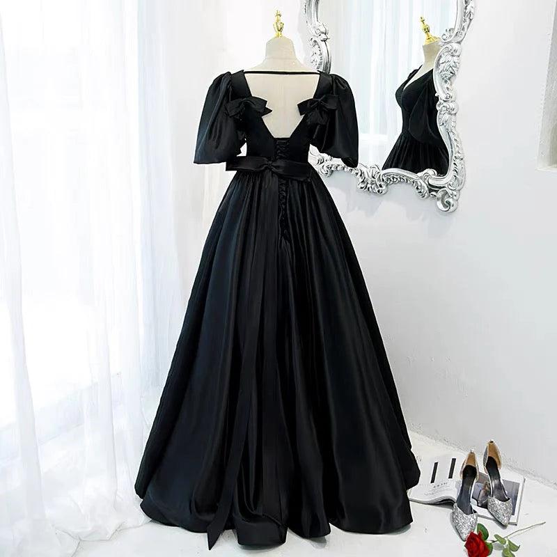 Classy Black Prom Dress Formal Dresses with Bubble Sleeves simple gentle atmospheric and unique desi Bring summer colors to enhance whiteness ﻿