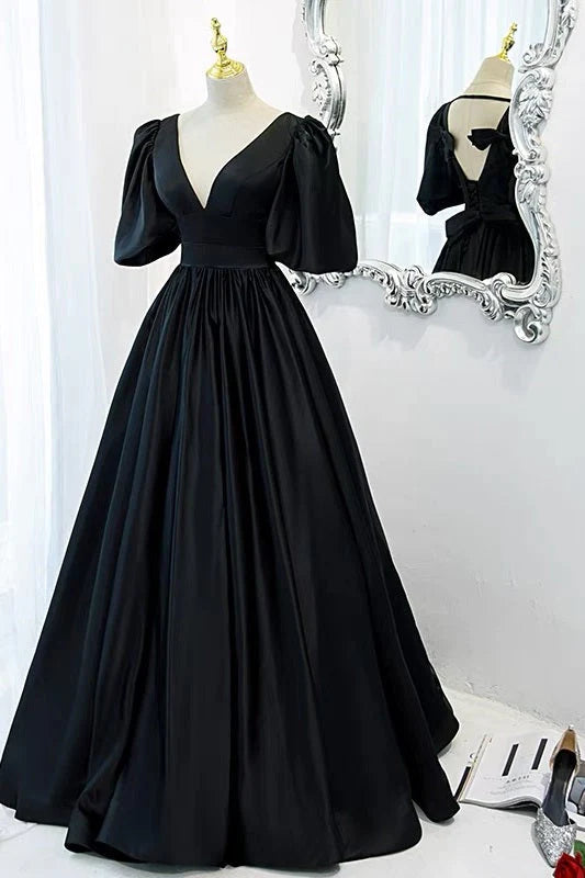 Classy Black Prom Dress Formal Dresses with Bubble Sleeves simple gentle atmospheric and unique desi Bring summer colors to enhance whiteness ﻿