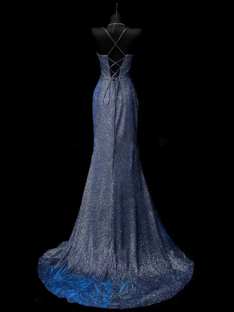 Classy Leg Split Prom Dresses Straps Mermaid Long Evening Party Gowns   simple gentle atmospheric and unique desi Bring summer colors to enhance whiteness