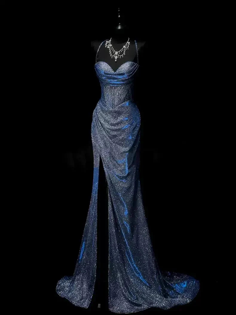 Classy Leg Split Prom Dresses Straps Mermaid Long Evening Party Gowns   simple gentle atmospheric and unique desi Bring summer colors to enhance whiteness