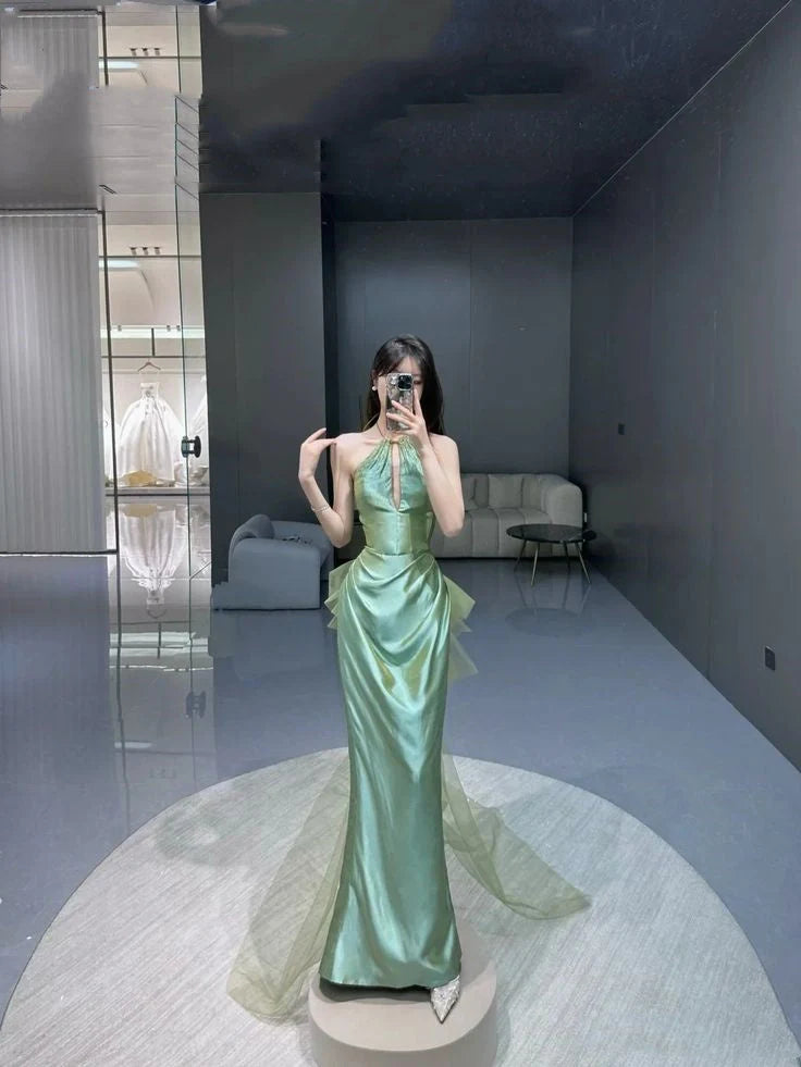 Classy Mermaid Green Satin Long Prom Gown Summer Wedding Guest Dress Bridal Guest Dresses Wedding Outfits For Guest simple gentle atmospheric and unique desi Bring summer colors to enhance whiteness
