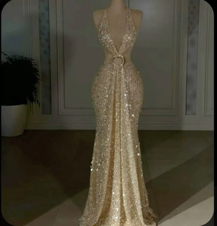 Classy Mermaid Halter Sleeveless Sequin Prom Dresses Summer Wedding Guest Dresses Wedding Guest Outfits simple gentle atmospheric and unique desi Bring summer colors to enhance whiteness