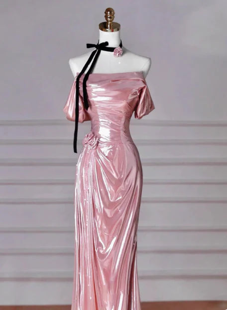 Classy Mermaid Off The Shoulder Pink Sequin Long Prom Dresses Formal Gown Summer Wedding Guest Dresses Wedding Guest Outfit  simple gentle atmospheric and unique desi Bring summer colors to enhance whiteness