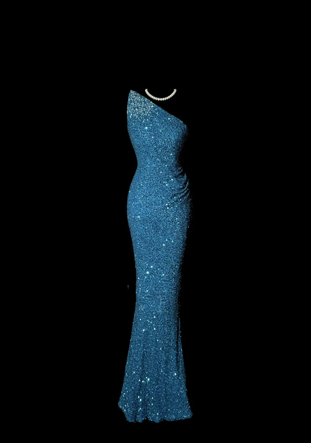 Classy Mermaid One Shoulder Blue Sequin Beads Long Evening Dress Prom Dresses simple gentle atmospheric and unique desi Bring summer colors to enhance whiteness