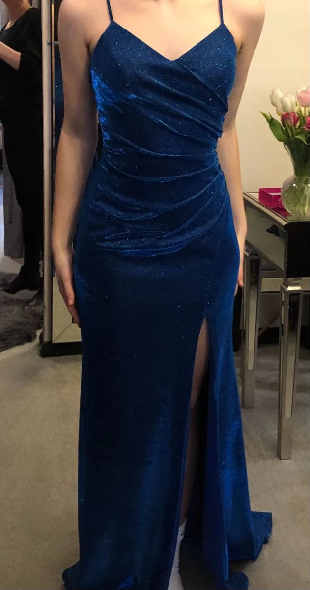 Classy Mermaid Spaghetti Straps Royal Blue Slit Long Prom Dresses Formal Gown Summer Wedding Guest Dress Wedding Outfits For Guest simple gentle atmospheric and unique desi Bring summer colors to enhance whiteness